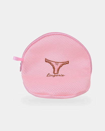 Half-moon lingerie wash bag in pink mesh, 19 x 22 cm