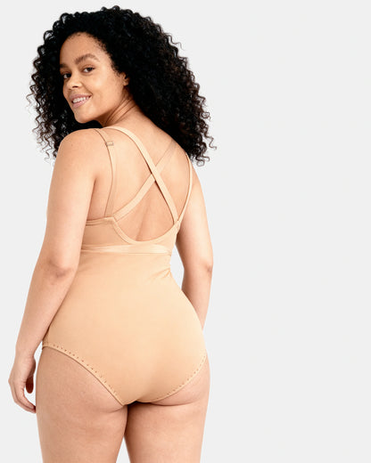 cross front cami bodysuit Sand — Wear Rose