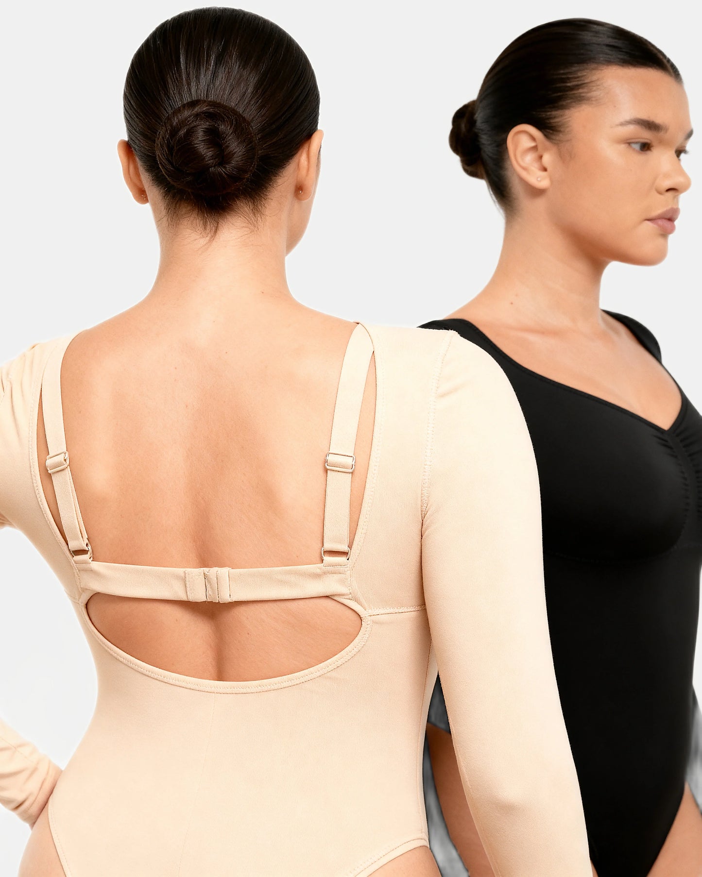 long sleeve ruched bodysuit Beige — Wear Rose