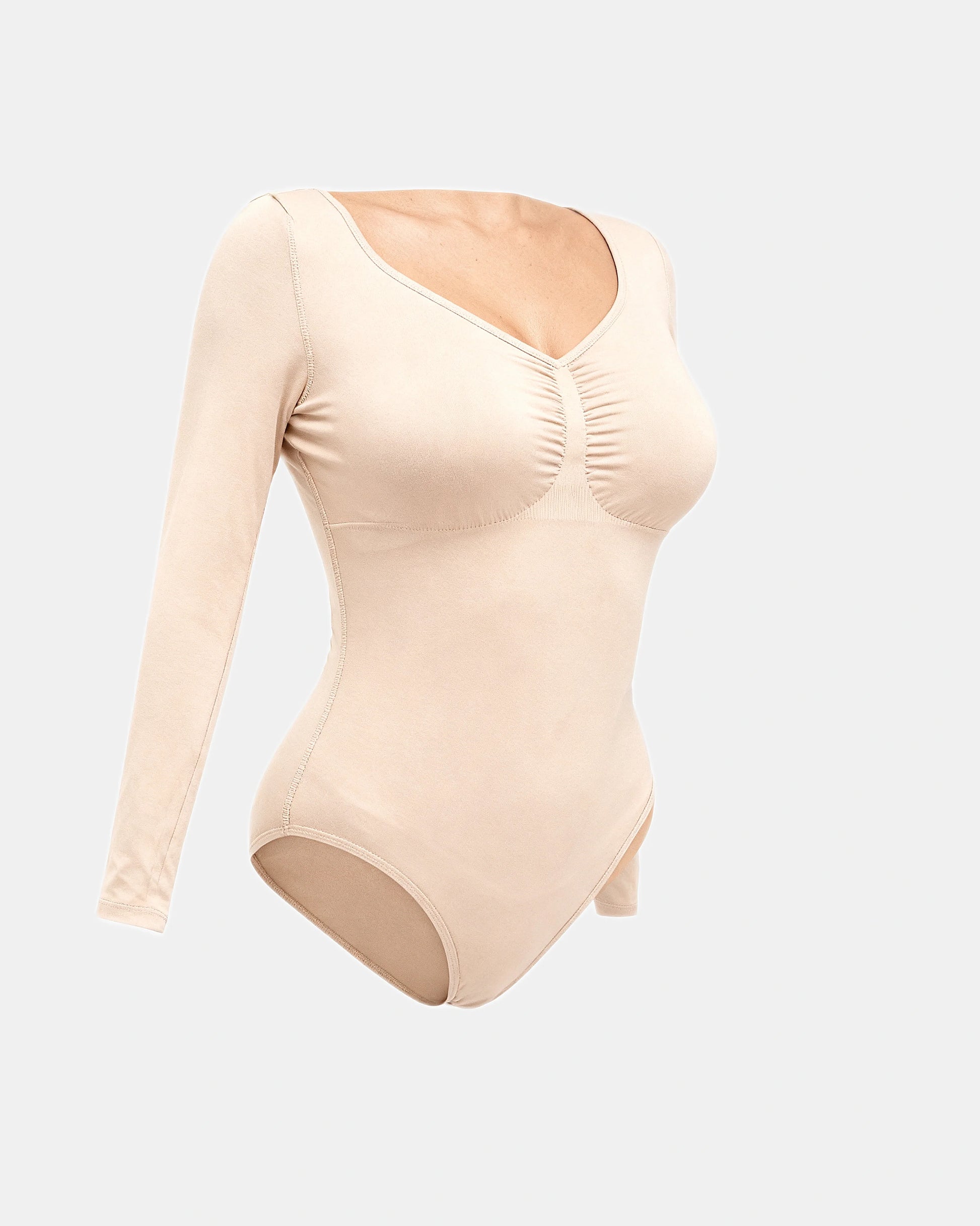 long sleeve ruched bodysuit Beige — Wear Rose