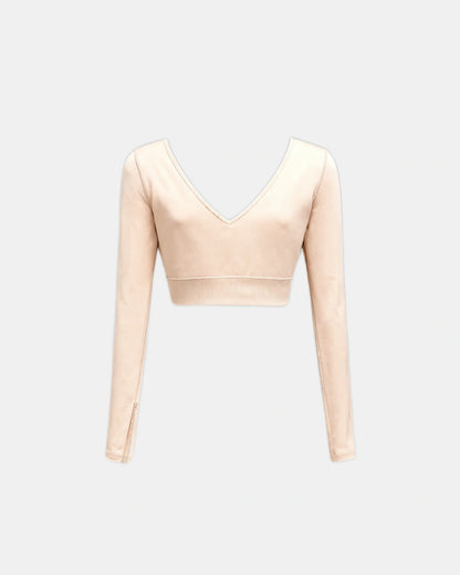 long sleeve ruched bodysuit Beige — Wear Rose