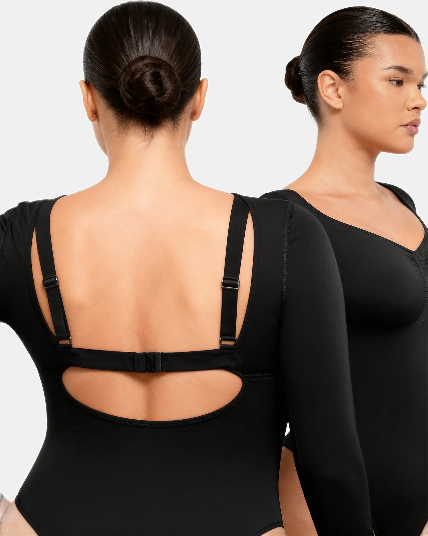 long sleeve ruched bodysuit Black — Wear Rose