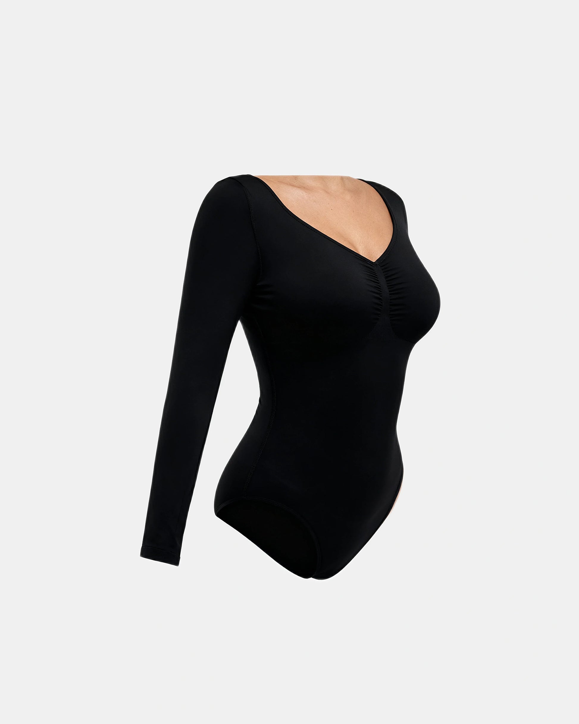 long sleeve ruched bodysuit Black — Wear Rose