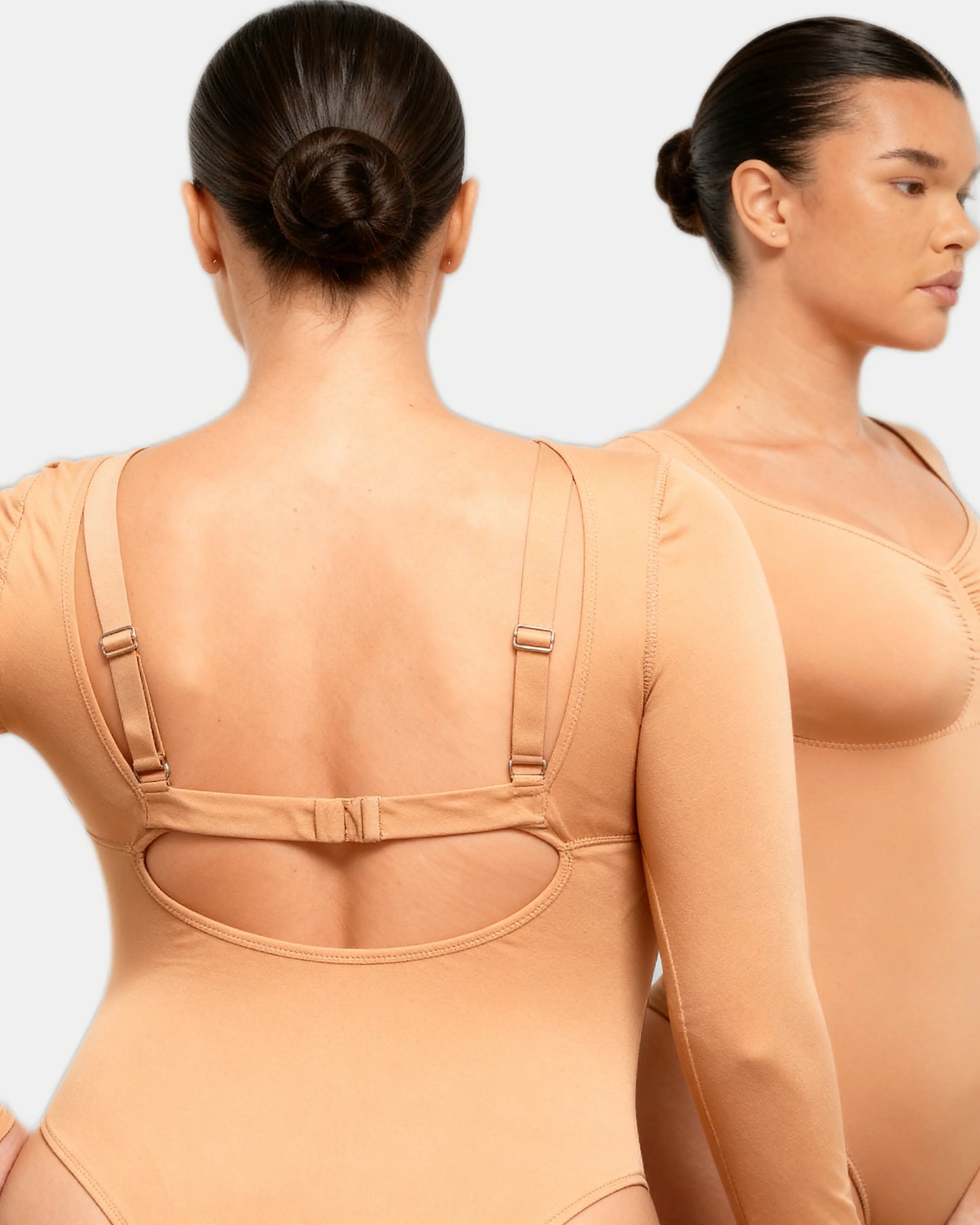 long sleeve ruched bodysuit Nude — Wear Rose