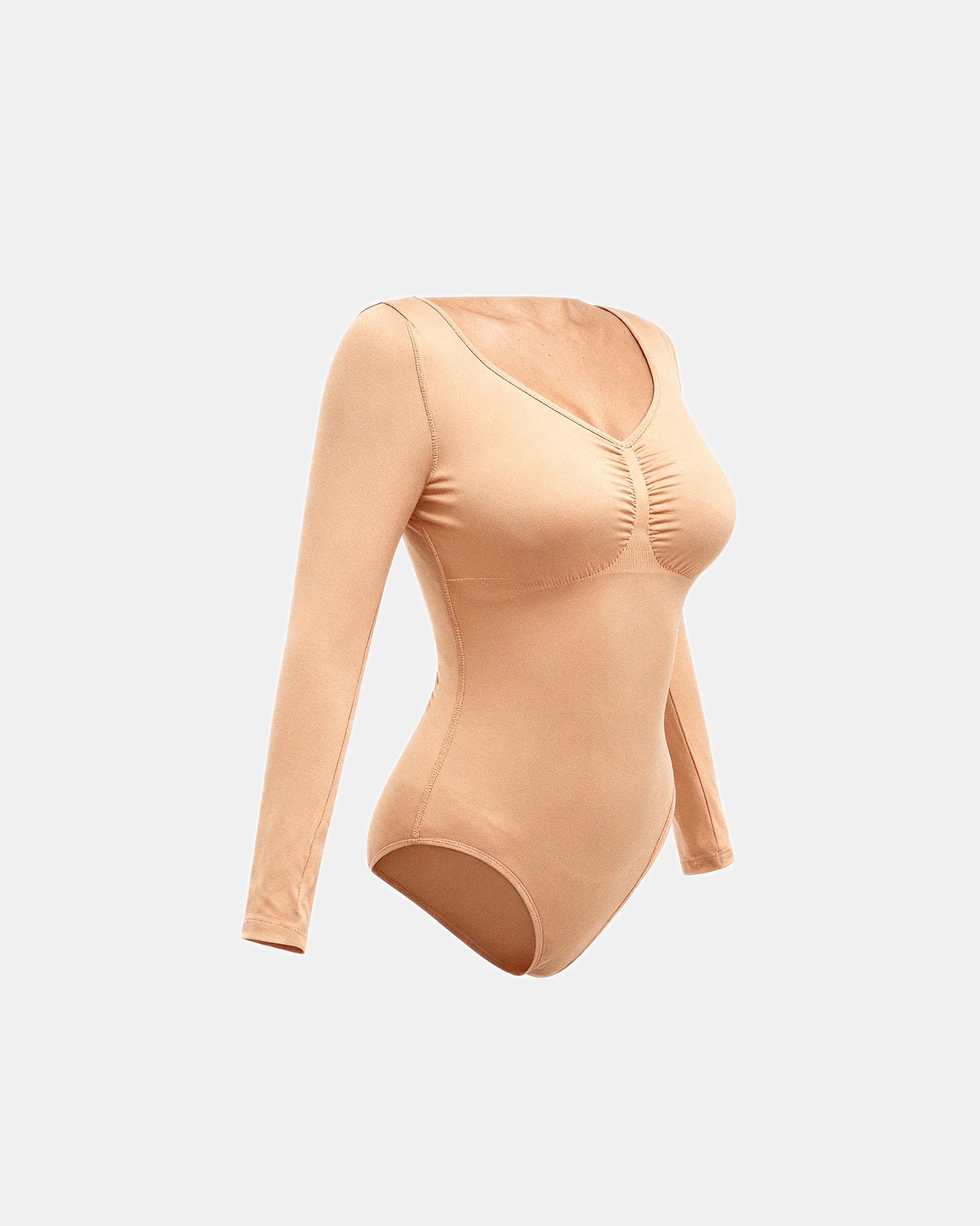 long sleeve ruched bodysuit Nude — Wear Rose