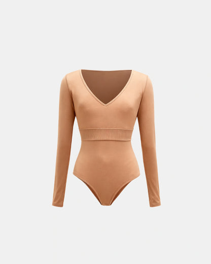 long sleeve ruched bodysuit Nude — Wear Rose