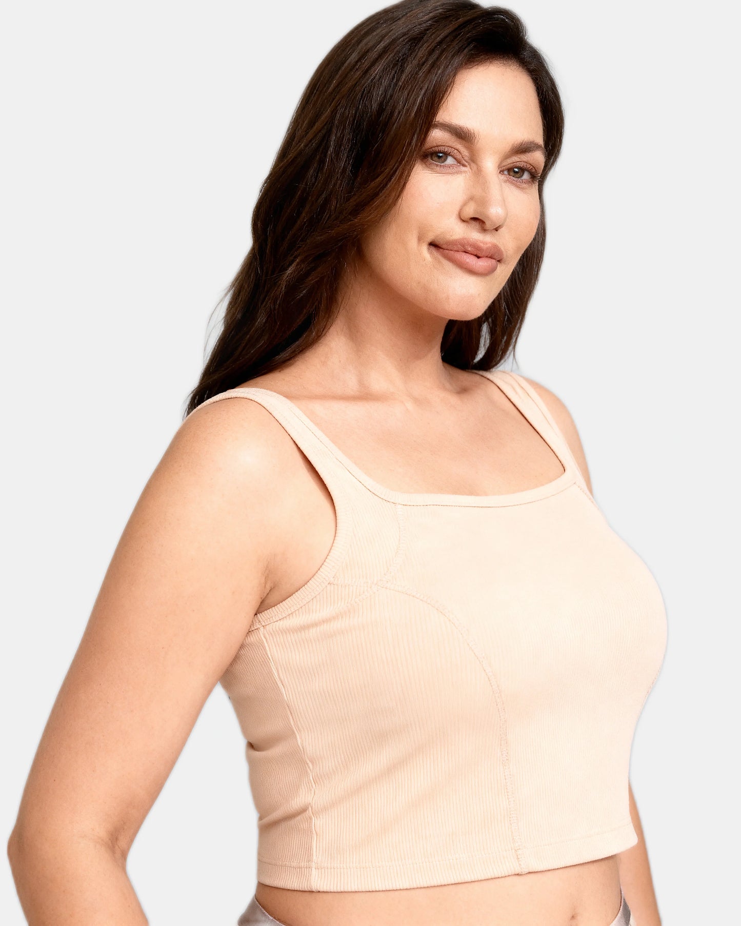 square neck ribbed tank Beige — Wear Rose