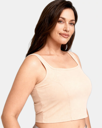 square neck ribbed tank Beige — Wear Rose