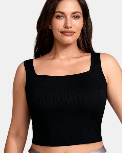 square neck ribbed tank Black — Wear Rose