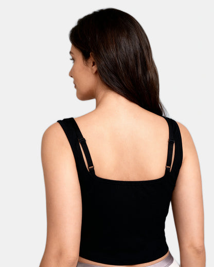 square neck ribbed tank Black — Wear Rose