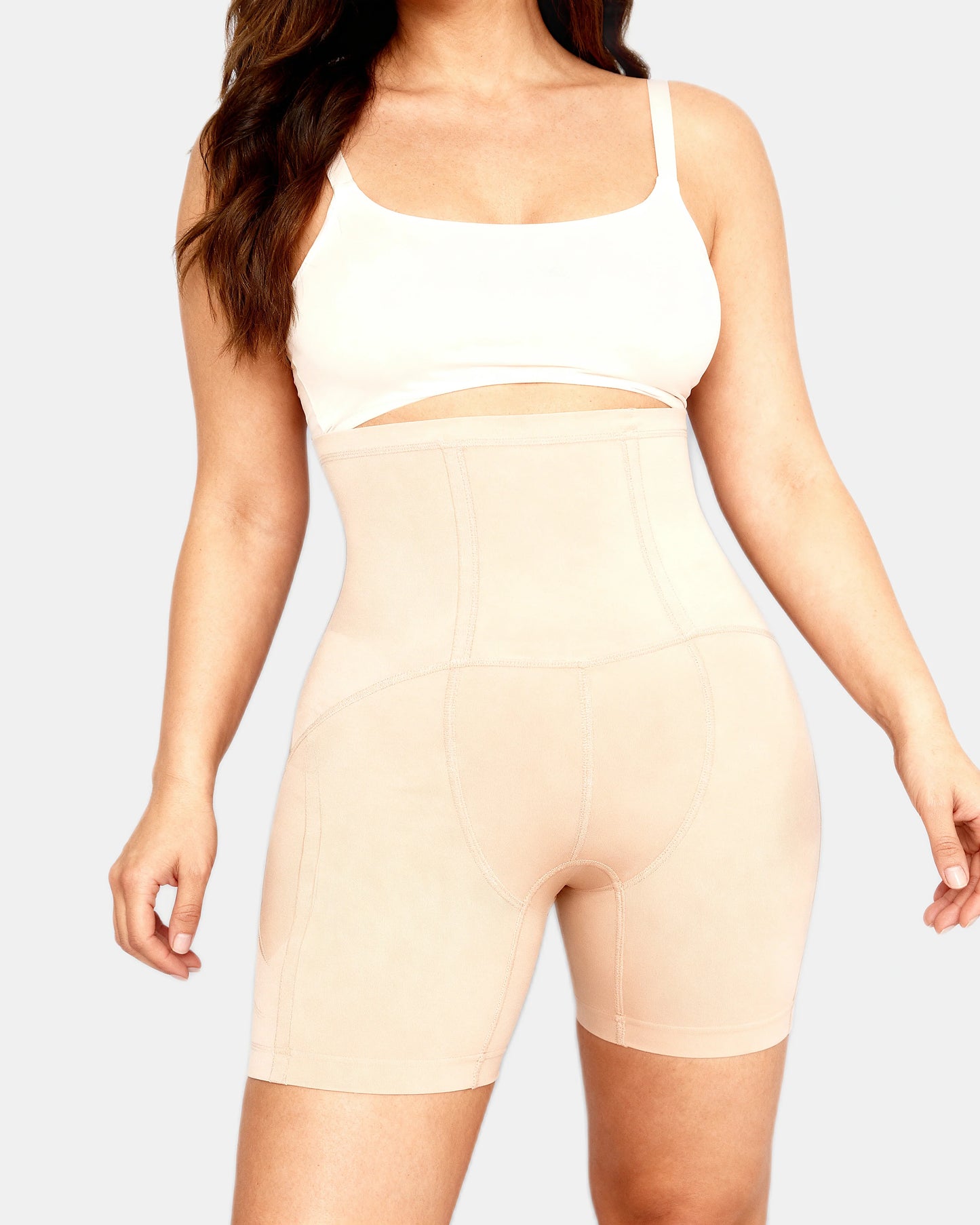 ultra high waisted bbl shorts Beige — Wear Rose