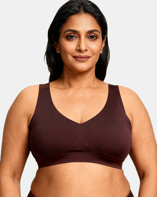v neck wireless support bra Aubergine — Wear Rose