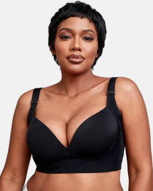 women's wireless bra seamless gathered longline vest Black — Wear Rose