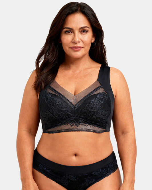 women's wireless push up lace longline bra Black — Wear Rose