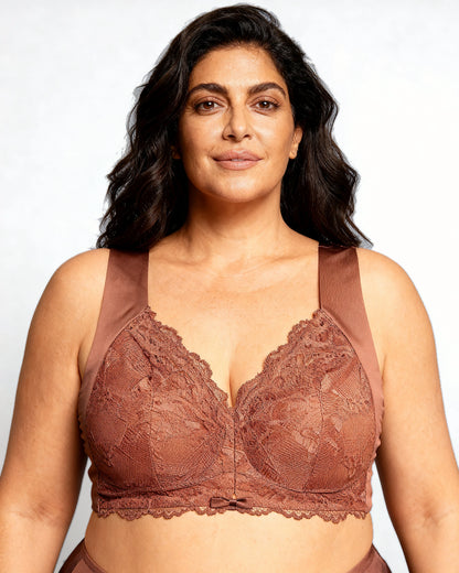 women's wireless lace front-closure bra Rose Brown — Wear Rose
