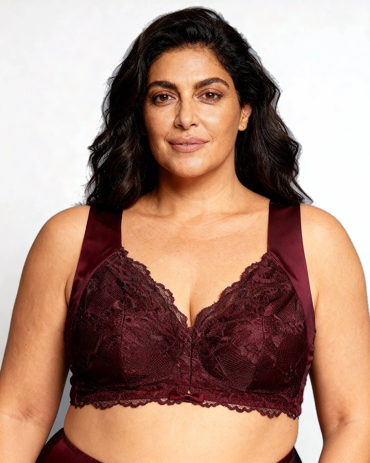 women's wireless lace front-closure bra Wine — Wear Rose